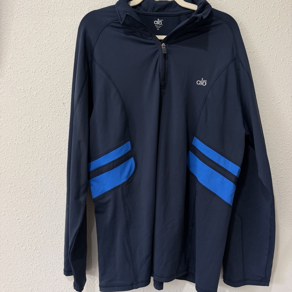 ALO Men's Navy Blue Pullover 1/4 Zip Activewear Jacket Cool Fit Athleisure XL